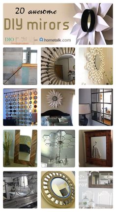 the collage shows many different types of mirrors and wall hangings in various styles