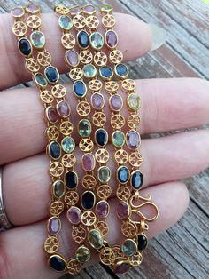 18k Gold Multi Color Sapphire Necklace Chain Only 18.7 Grams Fabulous 27 Inches 22k Gold Multi-stone Necklace, Gold Oval Multi-stone Necklace, Emerald Wedding, Colombian Emeralds, Royal Jewelry, Sapphire Necklace, Natural Sapphire, Rose Cut Diamond, Necklace Chain