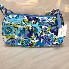 - Blue, Green & White Floral - Adjustable Strap - Mini Bag Blue Canvas Shoulder Bag For Spring, Blue Pouch Shoulder Bag For Spring, Blue Satchel Shoulder Bag For Spring, Blue Shoulder Bag With Adjustable Strap For Spring, Blue Crossbody Bags For Spring, Blue Bag With Detachable Strap For Spring, Blue Shoulder Bag For On-the-go Use In Spring, Vera Bradley Bags, Vera Bradley