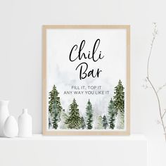 a framed poster with the words chilli bar fill it up and you like it