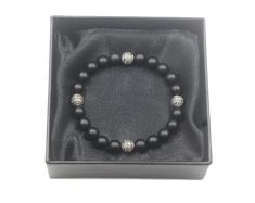 This bracelet features 8mm matte black onyx beads accented with three handmade 8 mm sterling silver Bali beads. We use silicon stretch cord for greater strength and resilience. Your bracelet comes in a bracelet gift box. Select your wrist measurement from the drop down menu. We will make your bracelet to fit. Check out our other men's bracelets: https://www.etsy.com/shop/KartiniStudio?section_id=16866421&ref=shopsection_leftnav_1 Allow 4-7 days delivery time. Elegant Black Rosary Bracelet With Round Beads, Elegant Black Beaded Bracelets With 8mm Beads, Elegant Black Stretch Bracelet With Gemstone Beads, Elegant Black Rosary Bracelet With 8mm Beads, Elegant Black Wristband Gift, Elegant Black Rosary Bracelet For Gift, Formal Adjustable Beaded Bracelets With 8mm Beads, Bracelet For Man, Bracelet Man