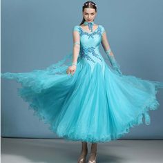 Women's Modern Waltz Dress Ballroom Dress Swing Dress Competition Blue Waltz Dresses, Standard Dance Dress, Ballroom Dance Competition Dress, Ballroom Dance Competition, Standard Dance, Waltz Dress, Dance Competition Dress, Ballroom Dance Dress, Ballroom Competition