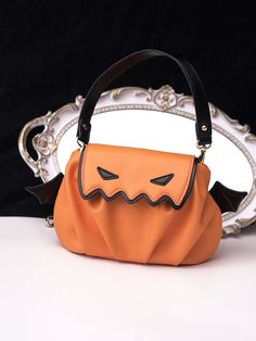 This price is for a bag , a handle and a shoulder strap only. Bag Details:Fold-over Flap / Magnetic Snap / Zip ClosureFabric:PU Size Free Size Length 20 Width 4 Height 14 Novelty Purses, Cute Goth, Halloween Orange, Orange Pumpkin, Novelty Bags, Orange Bag, Disney Accessories, Pumpkin Design, Pumpkin Orange