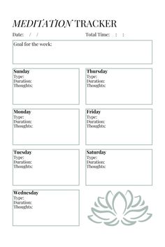 a printable meditation tracker with the words,'meditation tracker'and an image of a