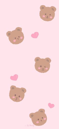 a pink background with teddy bears and hearts in the shape of heart shapes on it