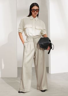 Wide Belted Trousers - Mole - & Other Stories WW Utility Wide Leg Pants For Spring, Spring Utility Wide Leg Work Pants, Spring Utility Wide Leg Pants For Workwear, Versatile Viscose Wide Leg Work Pants, Versatile Viscose Wide Leg Pants For Work, Spring Workwear Wide Leg Viscose Pants, Spring Workwear Viscose Wide Leg Pants, Modern Linen Wide Leg Pants For Workwear, Versatile Wide Leg Office Pants With Pockets