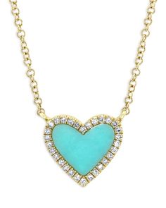 Moon & Meadow 14K Yellow Gold Kate Turquoise & Diamond Heart Pendant Necklace, 18 Turquoise Heart-shaped Wedding Jewelry, Turquoise Heart Wedding Jewelry, Elegant Turquoise Heart Cut Jewelry, Heart Diamond Necklace, Diamond Circle Pendant, Diamond Heart Pendant Necklace, Heart Necklace Diamond, Necklace Collection, Star Pendant Necklace