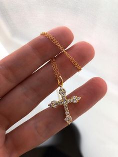 Rhinestone Cross Necklace Spiritual Gold Crystal Necklaces For Layering, Delicate Gold Jeweled Necklaces, Bohemian Gold Cross Pendant Jewelry, Delicate Gold Necklace With Jewels, Dainty Gold Necklace With Jewels, Necklaces Stacked, Stacking Necklaces, Necklace Stacking, Necklaces Boho