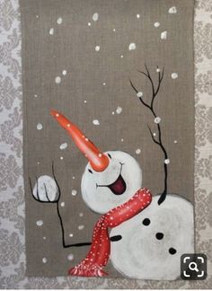 a painting of a snowman wearing a red scarf