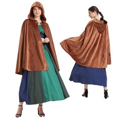 PRICES MAY VARY. 🧙🏻 Renaissance Hooded Cape - Our velvet robe half cape available in two colors:black vintage cloak and brown vintage cloak,Is half-cloak not full-length cloak,Transform into a mysterious and powerful character with our renaissance hooded cloak, perfect for cosplay and costume parties. 🧙🏻 High Quality Material - The hooded cloak cape is made of the high quality velvet cloth, which is Soft touch very comfortable very comfortable to wea,Split front,high quality,fashion hooded p Fantasy Cape For Halloween Costume, Medieval Costumes For Fall Costume Party, Medieval Costumes For Costume Party In Fall, Fantasy Halloween Costume Cape, Medieval Style Cape For Cosplay Events, Medieval Cape For Cosplay Events, Elven Style Cape For Costume Party, Gothic Cape For Cosplay Events, Elven Cape For Costume Party