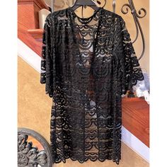 Blue Island Lace Front Tie Dress/Coverup/Jacket Nwt Excellent Condition Size Medium Color: Black Lace Pattern Scalloped Bottom And Sleeves 3/4 Sleeves Tassel Tie Detail Dress Coverup Jacket 100% Nylon Beautiful Black Lace Front Tie Dress, Coverup Or Jacket. Great For Vacation, Resort Wear, Pool, Ocean, Beach. Layer Over A Dress, Skirt, Jeans Or Leggings. Very Versatile. Packable, Wrinkle Free, Lightweight, Gift, Honeymoon, Shower Blue Island Lace Front Tie Dress/Coverup/Jacket 5 Star Posher Fast Spring V-neck Outerwear For Night Out, Elegant Open Front Summer Outerwear, Chic Lace Outerwear For Party, Spring Evening Cardigan, Elegant Long Sleeve Outerwear For Vacation, Chic Black Cardigan For Vacation, Black Summer Evening Outerwear, Elegant Open Front Outerwear For Day Out, Elegant Black Summer Outerwear