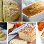 several different pictures of bread and other foods