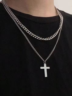 Plateado  Collar  Acero Inoxidable   Embellished Stile Punk Rock, Mode Disco, Layered Cross Necklace, Layered Crosses, Stainless Steel Cross Pendant, Stile Hip Hop, Style Hip Hop, Mens Chain Necklace, Mens Jewelry Necklace