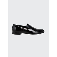 Giorgio Armani patent loafers with leather trim . Stacked heel. Round toe. Notched vamp with corner logo. Slip-on style. Made in Italy. Elegant Patent Leather Slip-ons For Business, Formal Patent Leather Loafers With Glossy Finish, Formal Patent Leather Slip-on Shoes, Evening Dress Shoes With Patent Leather And Rubber Sole, Evening Dress Shoes With Rubber Sole In Patent Leather, Modern Glossy Dress Shoes For Formal Occasions, Formal Black Loafers With Glossy Finish, Sleek Patent Leather Formal Loafers, Modern Leather Sole Party Loafers