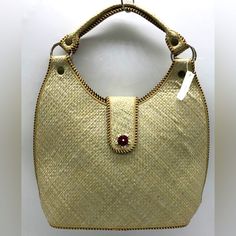 #392- Nwts- Pandanus Natural-Bamboo Woven With Braided Handle, Snap Closure, Interior Is Lined With Pockets , Care For Bag Wetting Bamboo Occasionally, Please Refer To Pictures,Ask??? As-Is Gold Shoulder Bag With Bamboo Handle, Rectangular Hobo Bag With Bamboo Handle For Daily Use, Traditional Bag With Bamboo Handle For Everyday Use, Traditional Bags With Bamboo Handle For Everyday Use, Elegant Summer Market Bag, Rectangular Hobo Bag With Bamboo Handle, Traditional Summer Shoulder Bag With Bamboo Handle, Everyday Beige Shoulder Bag With Bamboo Handle, Gold Straw Bag With Bamboo Handle