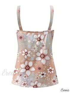 Eromis - Womens Summer Floral Print V Neck Cami Top – Stylish Sleeveless Casual Apparel Sleeveless Beach Camisole With Built-in Bra, Summer Beach Tank Top With Wide Straps, Summer Beach Tops With Wide Straps, Beach Floral Print Tank Top, Printed Sleeveless Camisole For Summer, Multicolor Sleeveless Strappy Tops, Multicolor Sleeveless Strapped Tops, Multicolor Sleeveless Tops With Straps, Printed Tank Camisole For Beach