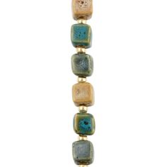 a long necklace with several square beads on it's end and one bead hanging from