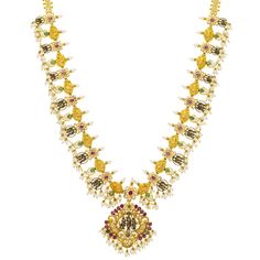 This beautiful 22k yellow gold necklace and Chandbali earring set by Virani Jewelers is a celebration of luxury and tradition. Adorned with rubies, emeralds, pearls, and cubic zirconia, the gold Temple necklace and Chandbali earring set showcases a captivating Indian jewelry design that speaks to the elegance of traditional gold jewelry. Perfect for those who seek a distinctive and sophisticated jewelry set, this gold necklace and earring is a testament to fine craftsmanship and timeless beauty. Gold Temple Necklace, Indian Jewelry Design, Traditional Gold Jewelry, Temple Necklace, Sophisticated Jewelry, Chandbali Earrings, Indian Jewellery Design, Yellow Gold Necklace, Indian Jewelry