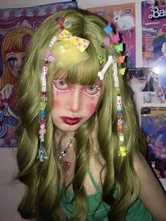 Style Short Hair With Bangs, Kawaii Wig, Harajuku Wig, Harajuku Wigs, Different Face Shapes, Kawaii Wigs, Green Wig, Cap Style