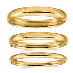 Introducing our timeless Bangle Bracelet – a masterpiece in 14K Solid Gold that seamlessly blends simplicity and sophistication. Crafted with precision and care, these bracelets boasts a smooth, round design that effortlessly graces the wrist. The hinged closure ensures easy wear and removal, offering both comfort and security. Its simplicity makes it a versatile piece for any occasion, allowing you to stack, layer, or wear it on its own. Elegant Stackable Yellow Gold Bangle, Elegant Yellow Gold Stackable Bangle, Fine Jewelry Gold Bangle Bracelet With Polished Finish, Fine Jewelry Gold Bangle With Polished Finish, 14k Gold Round Cuff Bracelet For Formal Occasions, Timeless Stackable Yellow Gold Cuff Bracelet, Classic Yellow Gold Bangle For Wedding, Classic Yellow Gold Cuff Bracelet For Weddings, Timeless Yellow Gold Bangle For Formal Occasions