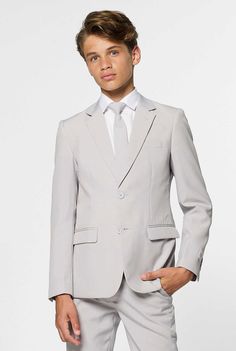 Look good and feel good in this timeless grey suit from OppoSuits. Perfect for formal and casual occasions, it exudes sophistication and style effortlessly. Hoco Suits, Grey Outfits, Christmas Blazer, Tuxedo Prom, Shirts For Teens Boys, Grey Suits, Prom Tuxedo, Halloween Suits, Christmas Suit