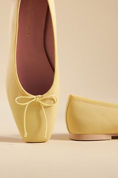 Leather upper, insole Rubber sole Slip-on styling Imported | Cami Ballet Flats by Pretty Ballerinas in Yellow, Women's, Size: 41, Leather/Rubber at Anthropologie Lavender Ballet Flats, Pretty Ballerinas Shoes, Yellow Flats, Womens Footwear, Yellow Fits, Pretty Ballerinas, Suede Ballet Flats, Ballerina Shoes Flats, Cute Flats