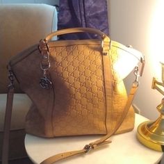 Large Beautiful Soft Camel Tan Leather G Print Gucci Bag Tote Handle And Crossbody Has Ware Shown In Pics 17 Inch Width 14 Inch Height Gucci Boston Bag, Bags Gucci, Boston Bag, Gucci Bags, Tan Leather, Gucci Bag, Camel, Boston, Bag Lady