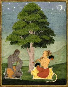 an old painting with people sitting under a tree