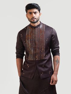 Coco Brown Nehru Jacket - Paarsh Atelier - East Boutique Indian Menswear, Indian Wedding Suits Men, Indo Western Outfits, Beard And Mustache Styles, Mens Formalwear, Wedding Kurta, Boys Kurta Design, Wedding Kurta For Men, Wedding Dresses Men Indian