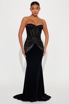 Available In Black. Velvet Maxi Dress Sweetheart Neckline Padded Bra Cups Lace Corset Satin Draped Detail Hidden Back Zipper Lined Stretch Self: 95% Polyester 5% Elastane Lining: 100% Polyester Imported | Ivanka Velvet Corset Gown Dress in Black size Large by Fashion Nova Dresses For Veiled Women, Black Velvet Maxi Dress, Corset Gown, Velvet Corset, Dress Sweetheart Neckline, African Inspired Clothing, Corset Dress Prom, Velvet Maxi Dress, Velvet Maxi