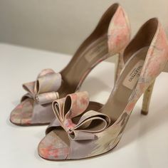 You’re Not Gonna Find The Shoes Anywhere. The Signature Bow D’orsay Scylla Wet In A Pale Pastel Yellow Gray And Pink Fabric That Looks Almost Like A Watercolor Type Of Fabric In Silk. Brand New Tips. Valentino Collectors Item For Those Who Know. Fits True To Size. No Box Or Dust Bag Luxury Round Toe Wedding Shoes For Spring, Luxury Spring Wedding Shoes With Round Toe, Spring Gala Wedding Shoes With Wrapped Heel, Spring Wedding Shoes With Wrapped Heel For Gala, Spring Gala Pointed Toe Heels, Luxury Spring Wedding Shoes With Ankle Strap, Spring Gala Wedding Shoes With Round Toe, Spring Wedding Shoes With Round Toe For Gala, Spring Luxury Wedding Shoes