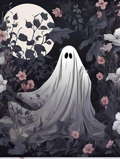 a ghost is standing in the middle of flowers