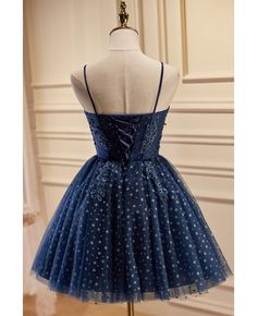 Get 10% off now! Buy lovely navy blue polka dot short homecoming dress with straps at cheap price online. Free stable shipping and pro custom service since 2009. Navy Homecoming Dress, Navy Blue Prom Dress, Short Hoco Dresses, Hi Friend, Navy Blue Prom Dresses, Dama Dresses, Mini Prom Dresses, Professional Dress, Tulle Homecoming Dress