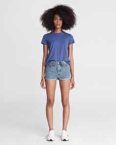 Maya High-rise Shorty Short - Calypso | Women Pants & Shorts | rag & bone Relaxed Fit High Waist Jean Shorts For Summer, High Waist Relaxed Fit Jean Shorts For Summer, Spring High Waist Tops With Frayed Hem, Short Length Denim Tops For Everyday, Everyday Short Length Denim Tops, High Waist Cotton Tops With Frayed Hem, Spring Everyday Cutoff Jean Shorts, Everyday Denim Cutoff Tops, Relaxed Fit Shorts With Frayed Hem For Day Out