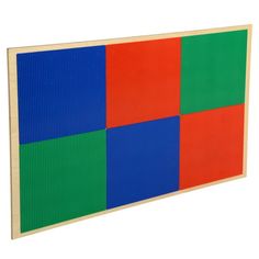 a wooden frame with different colored squares on it's sides and the bottom half painted red, green, blue, and yellow