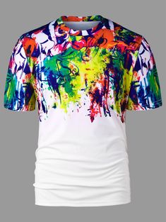 Graffiti Print Short Sleeve T-shirt - Colormix - 3069451712 - Men's Clothing, Men's Tops & T-Shirts, Men's T-Shirts  #MensTShirts #Men's #Clothing # #Men's #Tops #& #TShirts # #Men's #TShirts Coat Of Many Colors, Splatter Paint, Graffiti Prints, Mens Cardigan, Cheap T Shirts, Paint Print, Style Streetwear, Shirt Fashion, Jeans For Sale