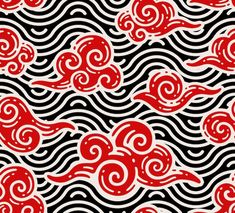 red and black waves with swirls in the background