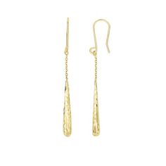 A lovely teardrop design adorns these 14k gold drop earrings. A pear shaped diamond cut drop hangs on a cable chain making these earrings dangling sensation. These French wire back earrings come in a elegant gift box14K Yellow GoldPolished Finish French wire back Dimensions 50x3.4 mmWeight in Grams: 1.3 gr Elegant Long Drop Teardrop Earrings With Lever Back, Elegant Briolette Teardrop Hypoallergenic Earrings, Elegant Hypoallergenic Briolette Teardrop Earrings, Yellow Gold Briolette Teardrop Earrings For Formal Occasions, Yellow Gold Briolette Teardrop Earrings For Formal Events, Yellow Gold Teardrop Briolette Earrings For Formal Occasions, Yellow Gold Teardrop Earrings With French Hook, Formal Teardrop Dangle Earrings With French Hook, Formal Dangle Teardrop Earrings With French Hook