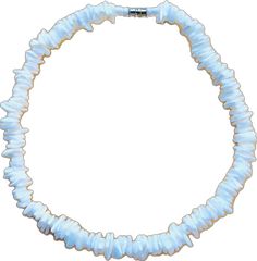 a white necklace with blue beads