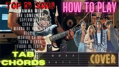 a man playing an electric guitar in front of a computer screen with the words top 10 song how to play