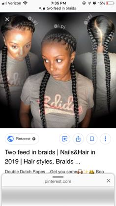 Rare Hairstyles For Black Women, 2 Feedin Braids Styles, 2 Cornrows Braids For Black Women, Two French Braids With Weave, 2 Feedin Braids, Nursing Hair, Two Braids Hairstyle Black Women, Vacay Hair, 2 Braids With Weave