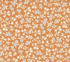 an orange background with blue and white flowers