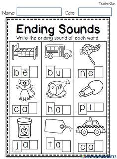 an ending sound worksheet for beginning and ending sounds with pictures on the front