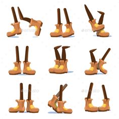 a set of cartoon character legs and feet with different positions to do yoga or stand on one leg