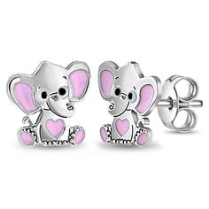 Gift these adorably small enamel elephant earrings to that special little girl in your life. An adorable pair of pushback earrings for little girls that feature a beautiful enamel detailing throughout. These cute pushback earrings are crafted from a hypoallergenic 925 sterling silver material, safe for younger girls who have sensitive ears. A gift box is included for easier gifting. Teen Rings, Kids Studs, Teen Necklaces, Teen Earrings, Baby Necklace, Baby Rings, Teen Jewelry, Elephant Jewelry, Sweet Jewelry