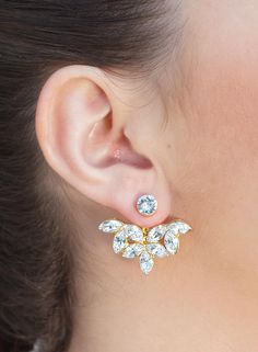 Bridal Ear Jacket Earrings, Gold Crystal Stud #jewelry #earrings @EtsyMktgTool #bridalearcuff #giftforher #earjacketearrings Elegant Anniversary Ear Cuff With Matching Earrings, Elegant Wedding Ear Climbers, Elegant Gold Ear Climbers For Wedding, Elegant Ear Cuff With Matching Earrings For Formal Events, Elegant Ear Cuff With Matching Earrings For Formal Occasions, White Single Ear Climber For Wedding, Elegant Matching Earrings Ear Cuff For Formal Events, Gold Clip-on Ear Cuff For Wedding, Elegant Clip-on Plug Earrings For Wedding