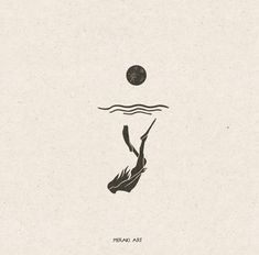 a drawing of a person diving into the water with a ball in the sky above them