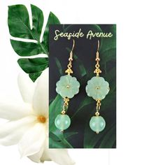 Beautiful floral green jade dangling earrings Green Jade Earrings For May Birthstone, Green Jade Earrings For Pierced Ears, Green Jade Nickel-free Earrings, Nickel-free Green Jade Earrings, Green Nickel-free Jade Earrings, Nickel-free Green Round Flower Earrings, Green Flower Earrings For Pierced Ears, Jade Drop Earrings With Ear Wire, Jade Earrings With Ear Wire For May Birthstone