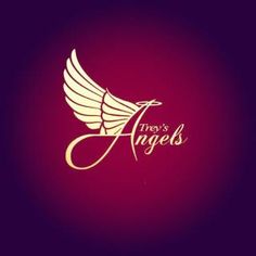 the logo for they's angels is shown on a purple background with gold wings