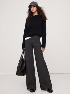 Wide-Leg Everywhere Ponte Pant | Banana Republic Wide Leg Pants Black Outfit, Black Ponte Pants Outfit, Wide Leg Outfit, Ponte Pant, Ponte Fabric, Ponte Pants, Kick Flares, Stretch Dress, Black Outfit